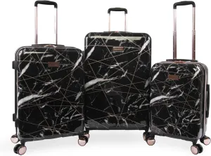 Juicy Couture Women's Vivian 3 Piece Hardside Spinner Luggage Set, Black Marble Web, One Size