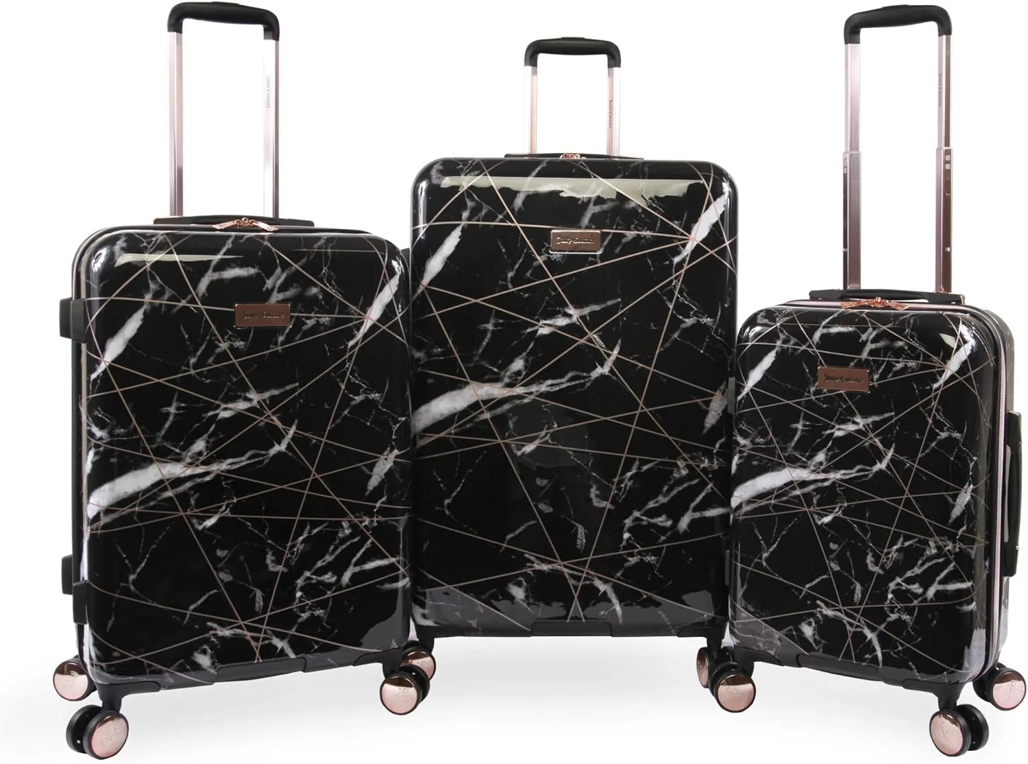 Juicy Couture Women's Vivian 3 Piece Hardside Spinner Luggage Set, Black Marble Web, One Size