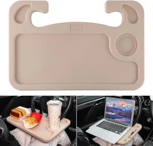JUSTTOP Car Steering Wheel Desk, Travel Car Accessories, Car Stand Trays for Eating, Multipurpose Car Steering Wheel Desk Tray Table(Cream)