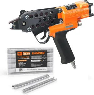 K-SC760 16 Gauge Pneumatic Hog Ring Gun Kit 1/2-Inch Crown Air Power Hog Ring Pliers, 3.0-4.8mm Closure Diameter C Ring Gun for Mattress, Fencing, Wire Cages