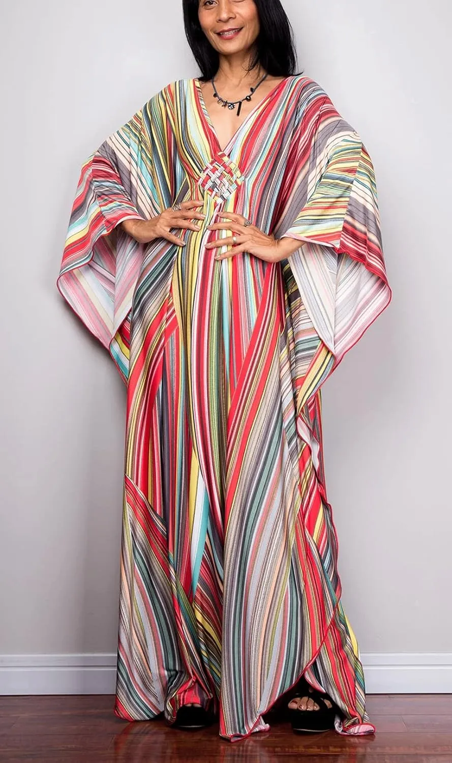 Kaftan Dresses for Women Wave Neck Swimsuit Cover Up Caftan Dress Plus Size Oversized Long Beach Dress