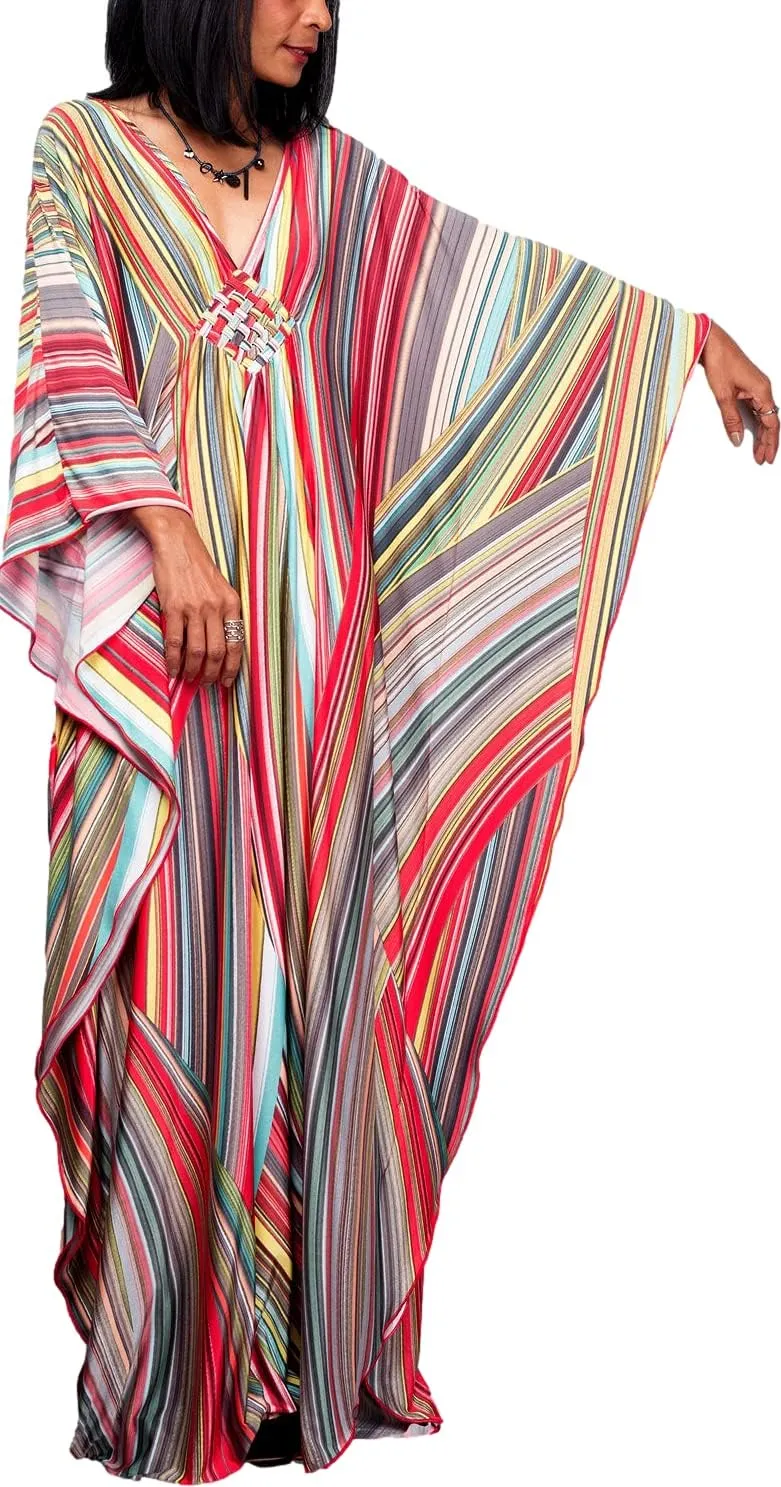 Kaftan Dresses for Women Wave Neck Swimsuit Cover Up Caftan Dress Plus Size Oversized Long Beach Dress