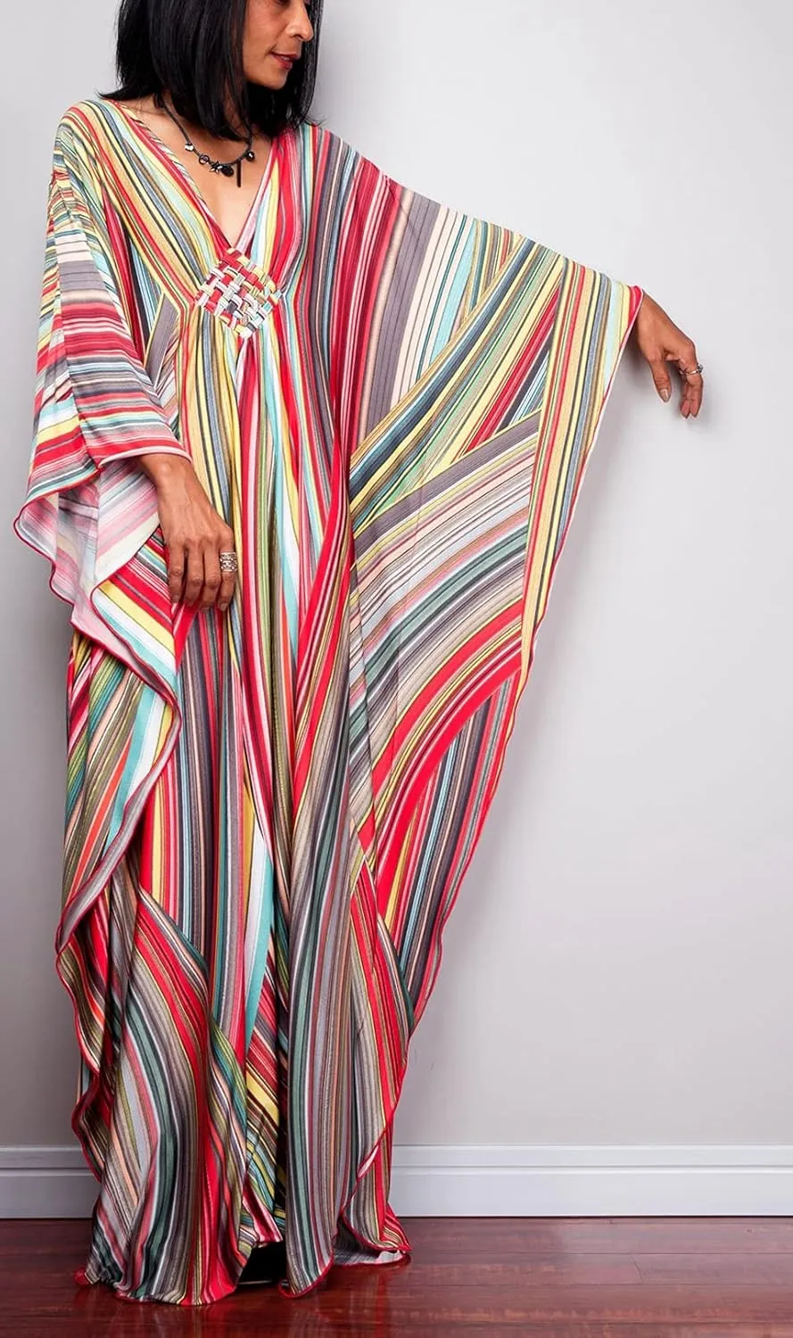 Kaftan Dresses for Women Wave Neck Swimsuit Cover Up Caftan Dress Plus Size Oversized Long Beach Dress