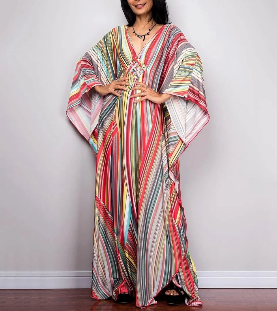 Kaftan Dresses for Women Wave Neck Swimsuit Cover Up Caftan Dress Plus Size Oversized Long Beach Dress