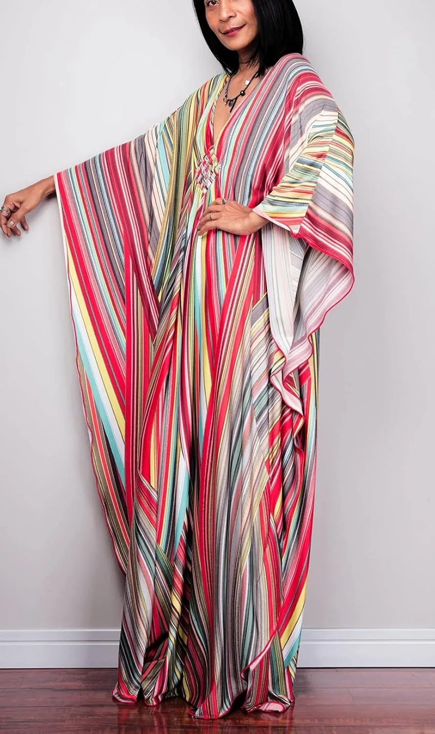 Kaftan Dresses for Women Wave Neck Swimsuit Cover Up Caftan Dress Plus Size Oversized Long Beach Dress