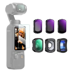 K&F Concept Effect Lens & ND Filter Kit for DJI Osmo Pocket 3, 1.2X Anamorphic Lens  Wide-Angle Lens  10X Macro Lens  ND8 ND32 ND128, Magnetic Attach/Multi-Coated/Optical Glass