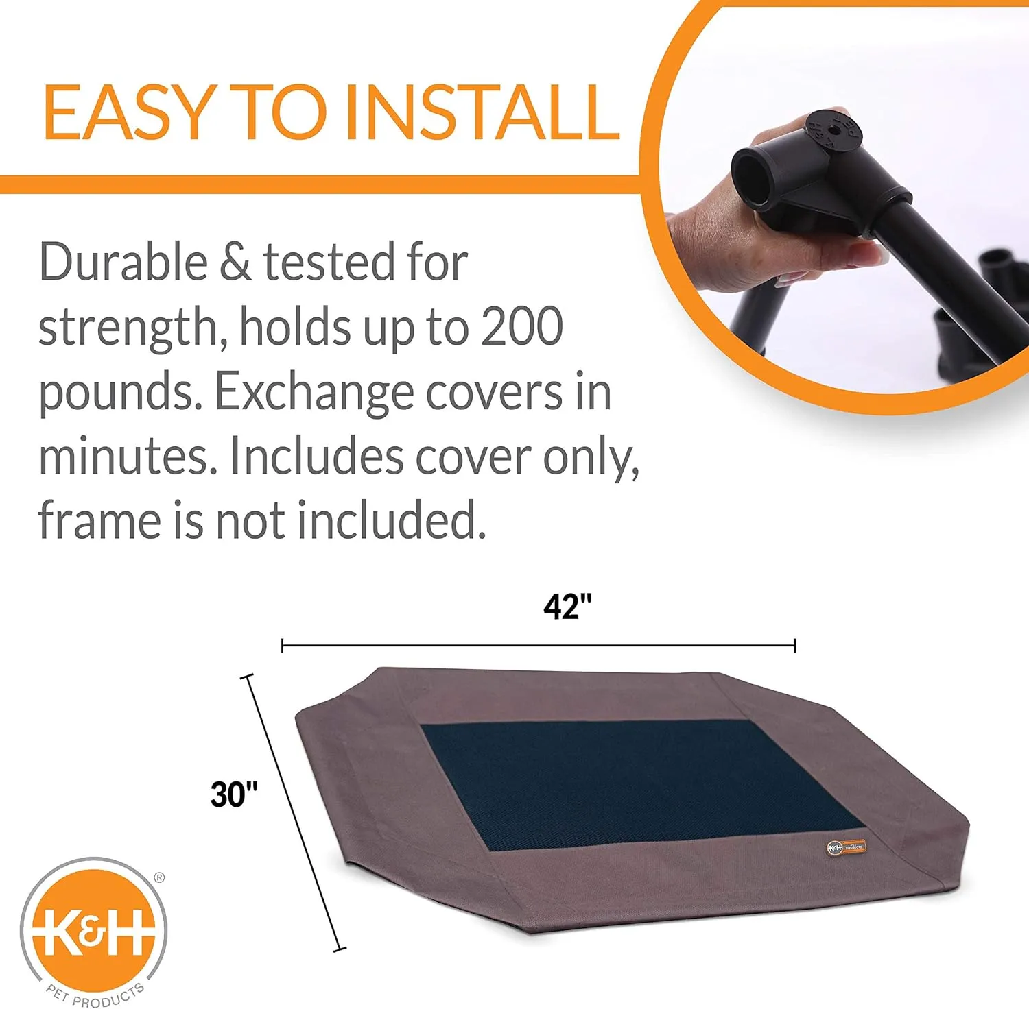 K&H Pet Products Dog Cot Replacement Cover, Designed to fit K&H Large Pet Cots (Sold Separately), Indoor Outdoor, Breathable Cooling Mesh Center, Machine Washable - Large 42 X 30in Chocolate