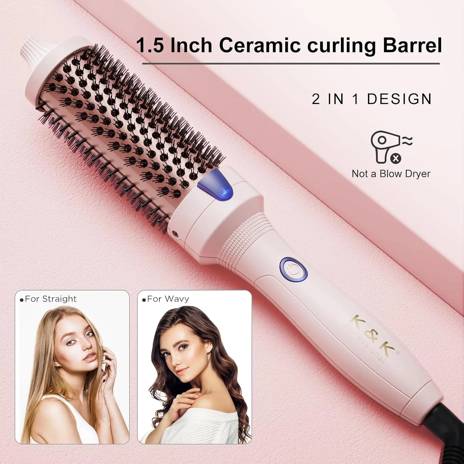 K&K 1.25 Inch Heated Curling Brush with Ceramic Tourmaline Ionic Technology - Volumizing Hot Brush for Root Volume & Loose Curls