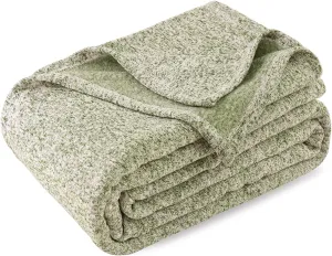 KAWAHOME Summer Sweatshirt Blanket King Size for Bed-Lightweight Breathable Blankets,Soft Thin Knit Jersey Blanket for Hot Sleepers,108 X 90 Inches, Heather Green