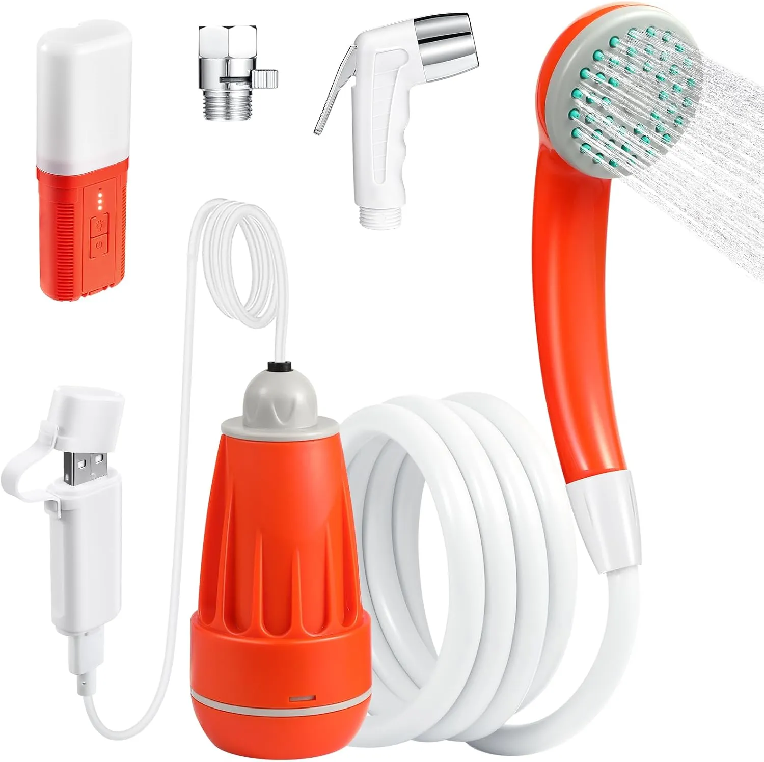 KEDSUM Portable Shower for Camping, Portable Camping Shower with USB C Adapter, Outdoor Camp Pump with LED Camping Light, Multiple Power Supply Methods, for Hiking, Travel, Car, Pet