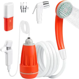 KEDSUM Portable Shower for Camping, Portable Camping Shower with USB C Adapter, Outdoor Camp Pump with LED Camping Light, Multiple Power Supply Methods, for Hiking, Travel, Car, Pet