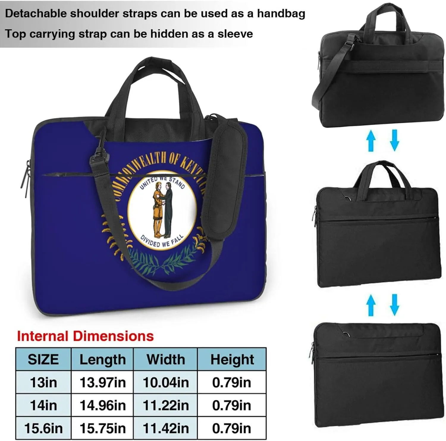 Kentucky State Flag Print Laptop Adjustable Shoulder Strap With Handle Accessory Pocket For Men Women