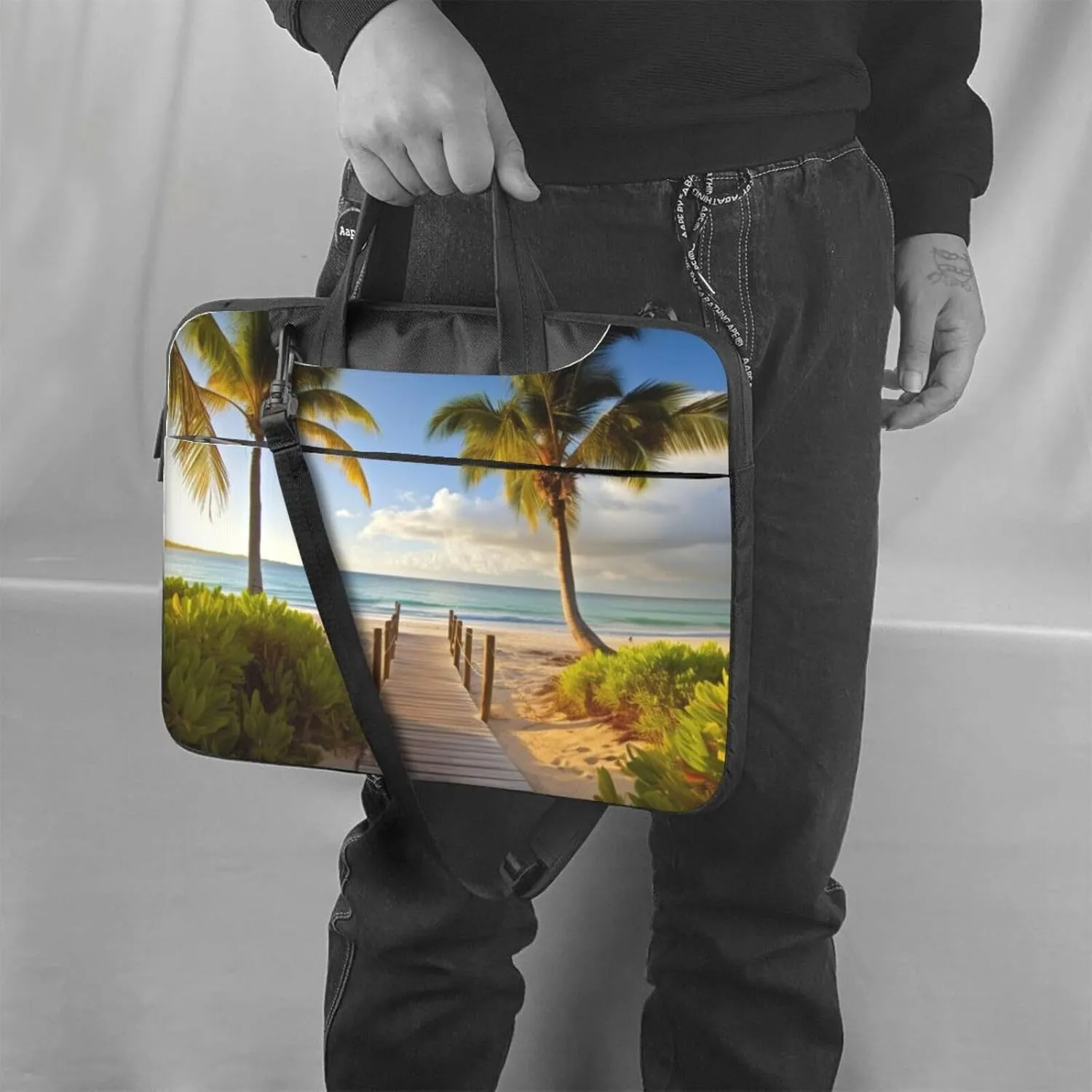 KHiry Laptop Shoulder Bag Laptop Bag Computer Bag Palm Trees Beach Messenger Bag for Unisex