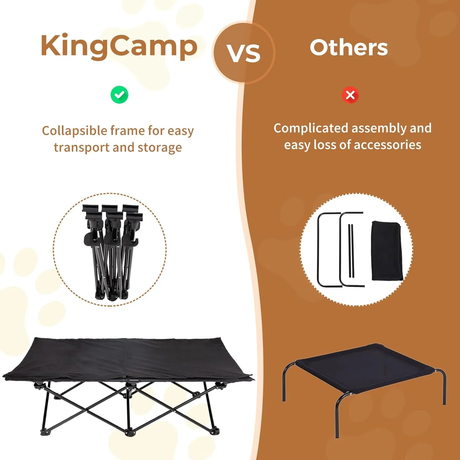 KingCamp Elevated Dog Bed for Large Dogs, Raised Outdoor Indoor Portable Cooling Cot Lifted Pet Hammock off Ground with Washable Breathable Mesh & Frame with Non Slip Foot for Camping Backyard, Black