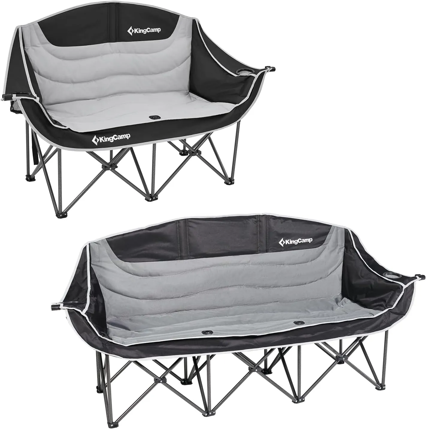 KingCamp Oversized Double Camping Chair, Outdoor Folding Loveseat Camping Chairs for 2-3 Person with Cup and Wine Glass Holder