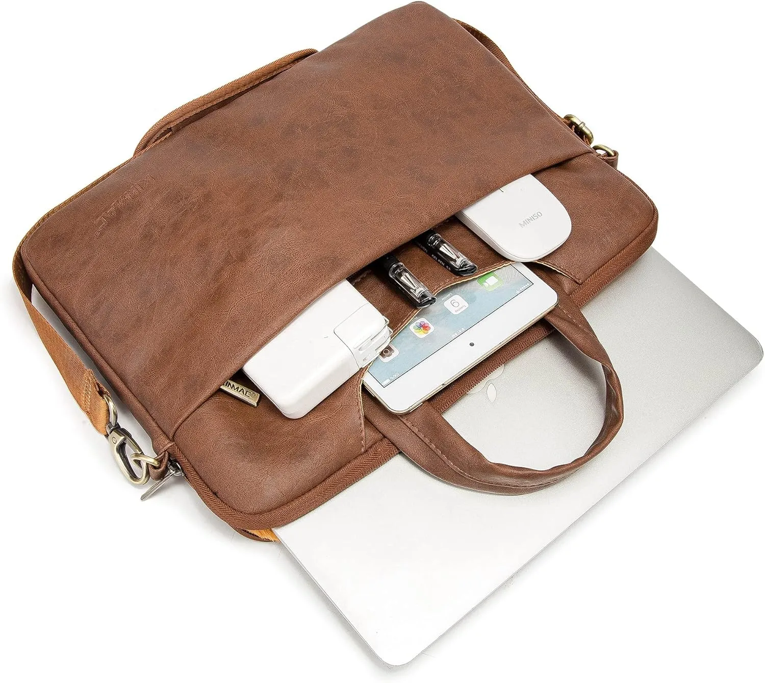 Kinmac 360° Protective Waterproof PU Leather Laptop Shoulder Messenger Sleeve Briefcase case Bag (13 inch-14 inch, Coffee PU)