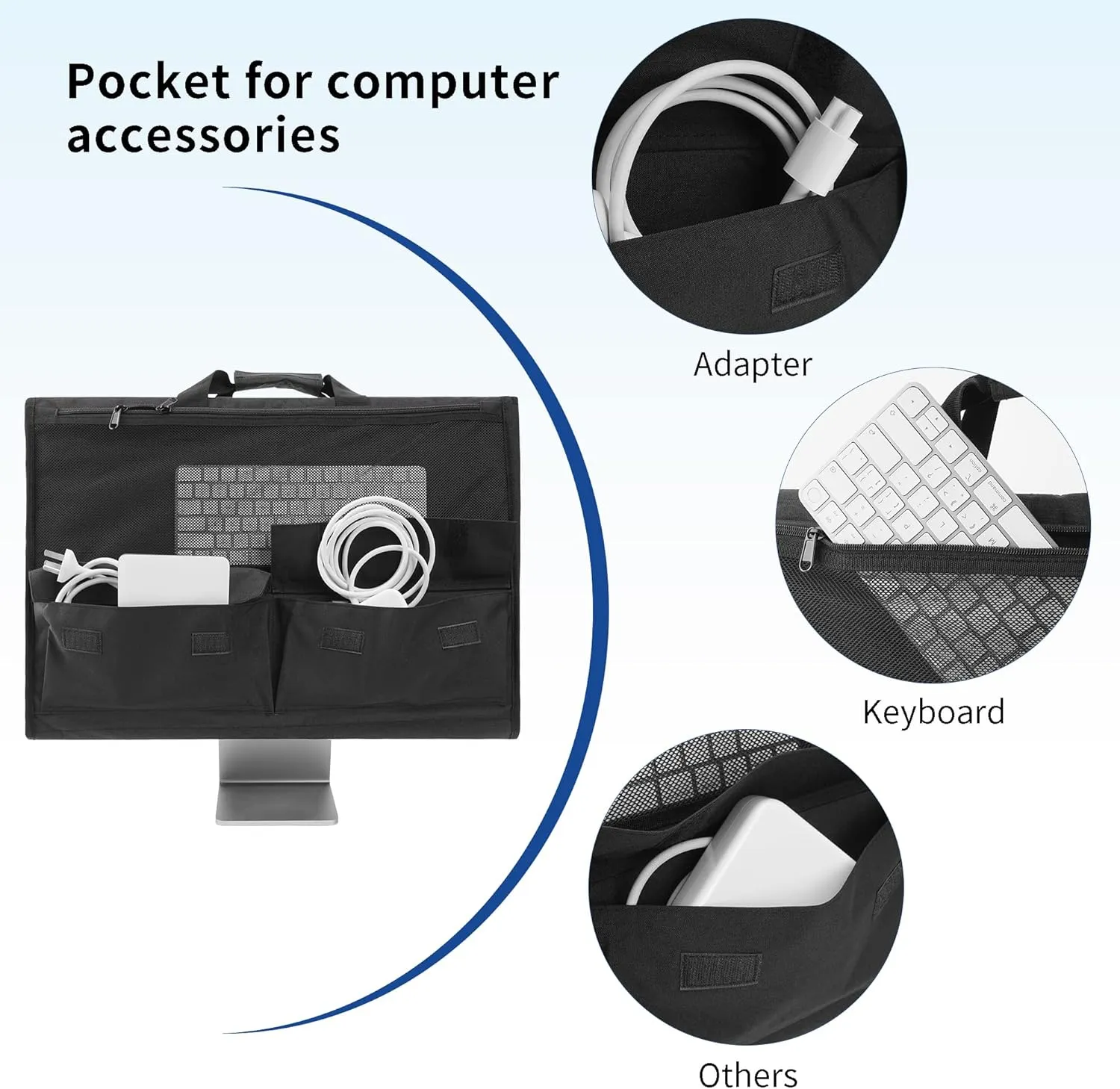 KISLANE Adjustable Travel Carrying Case for 24''~27'' Desktop Monitor(Universal), Protective Storage Bag for iMac Monitor Dust Cover with Carry Handle for 24 & 27 inch iMac Screen and Accessories(
