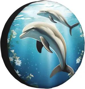 Kiss Dolphin Tale Tire Cover Outdoor Waterproof Snow Sun Rain Wheel Cover Portable Wheel Bags Camper Spare Tire Cover Universal Car Tire Protectors for Trailer RV SUV