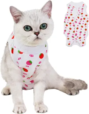 Kitipcoo Professional Surgery Recovery Suit for Cats Paste Cotton Breathable Surgery Suits for Abdominal Wounds and Skin Diseases for Cats Dogs, After Surgery Wear Suit (M (6-8 lbs), Strawberry)