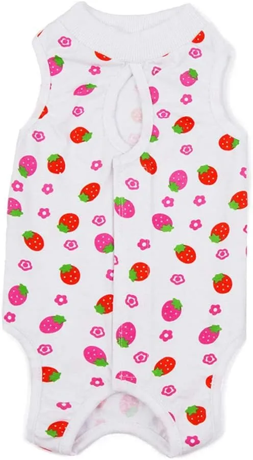 Kitipcoo Professional Surgery Recovery Suit for Cats Paste Cotton Breathable Surgery Suits for Abdominal Wounds and Skin Diseases for Cats Dogs, After Surgery Wear Suit (M (6-8 lbs), Strawberry)