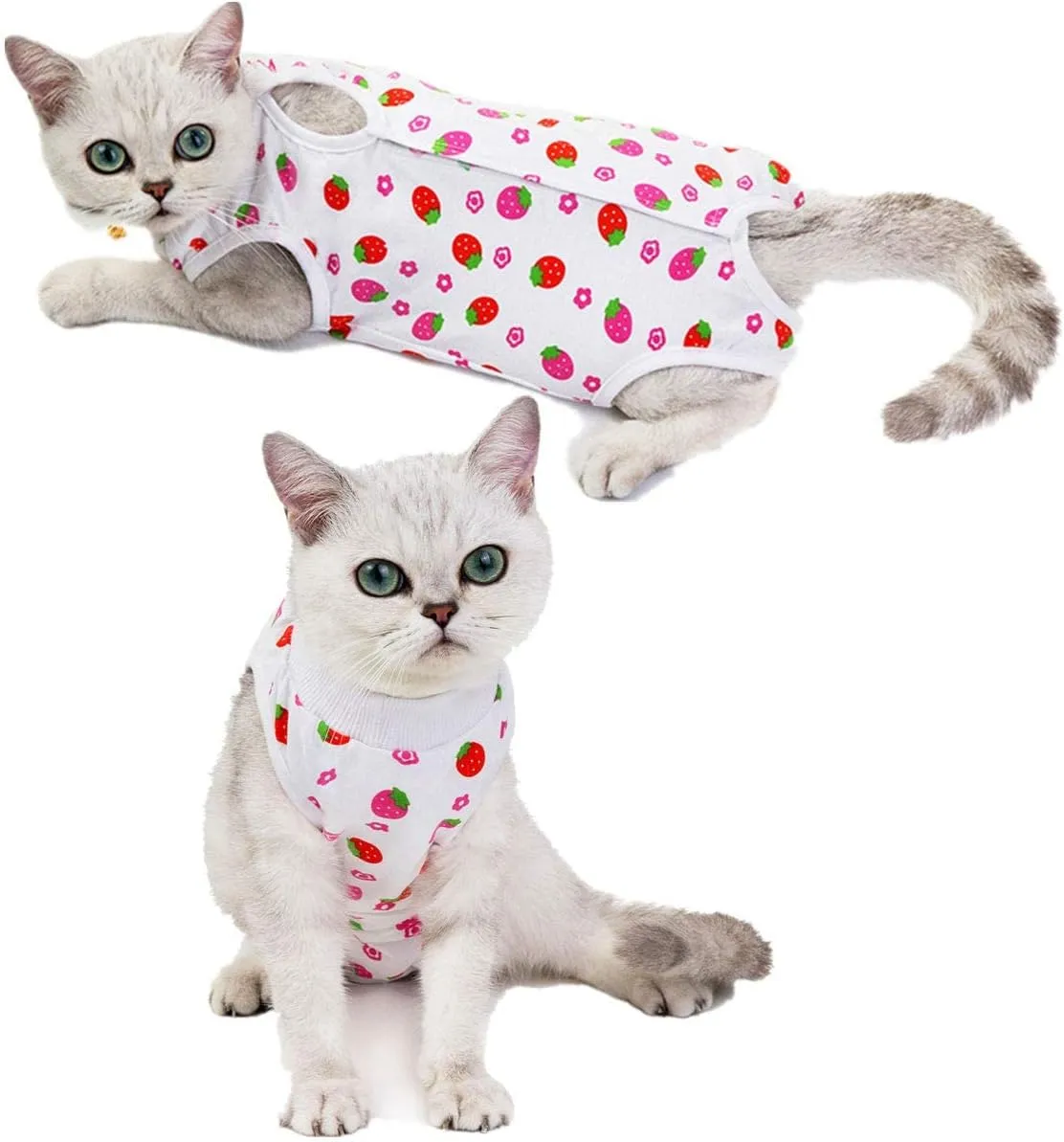 Kitipcoo Professional Surgery Recovery Suit for Cats Paste Cotton Breathable Surgery Suits for Abdominal Wounds and Skin Diseases for Cats Dogs, After Surgery Wear Suit (M (6-8 lbs), Strawberry)