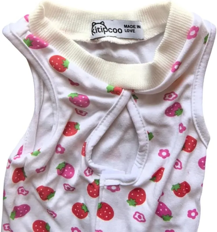 Kitipcoo Professional Surgery Recovery Suit for Cats Paste Cotton Breathable Surgery Suits for Abdominal Wounds and Skin Diseases for Cats Dogs, After Surgery Wear Suit (M (6-8 lbs), Strawberry)