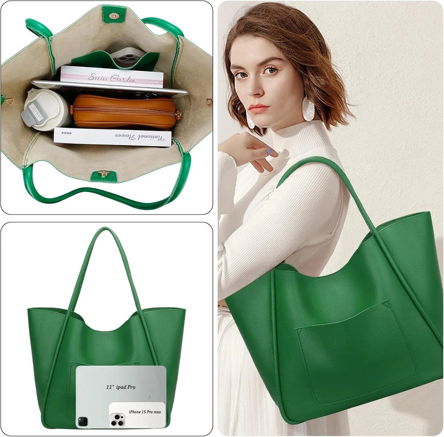 KKXIU Tote Bag for Women Vegan Leather Shoulder Purse Large Capacity Travel Bag