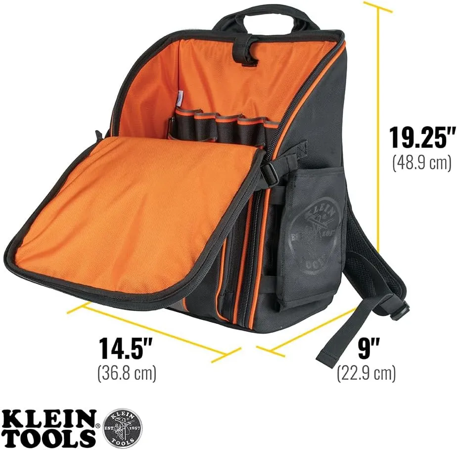 Klein Tools 55482 Tool Bag Backpack, Heavy Duty Tradesman Pro Tool Organizer with 21 Pockets and Large Interior, Water Resistant