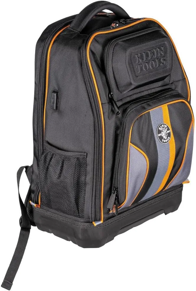 Klein Tools 62805BPTECH 28-Pocket Laptop Backpack Tool Bag, Tradesman Pro Extra-Large Tech Tool Backpack with Molded Bottom, Charging Port
