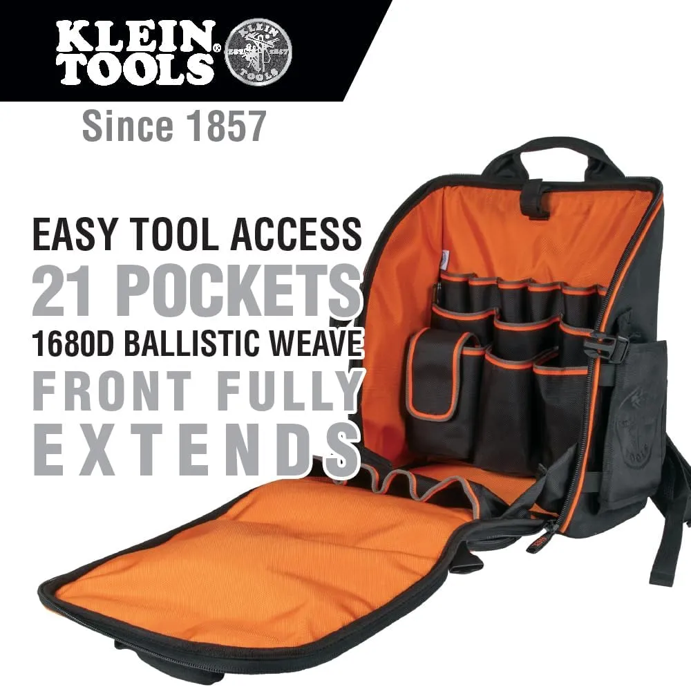 Klein Tools 80062 Backpack Tool Kit with Tradesman Pro 21-Pocket Backpack, Insulated Tumbler and Leather Key-Chain, 3-Piece