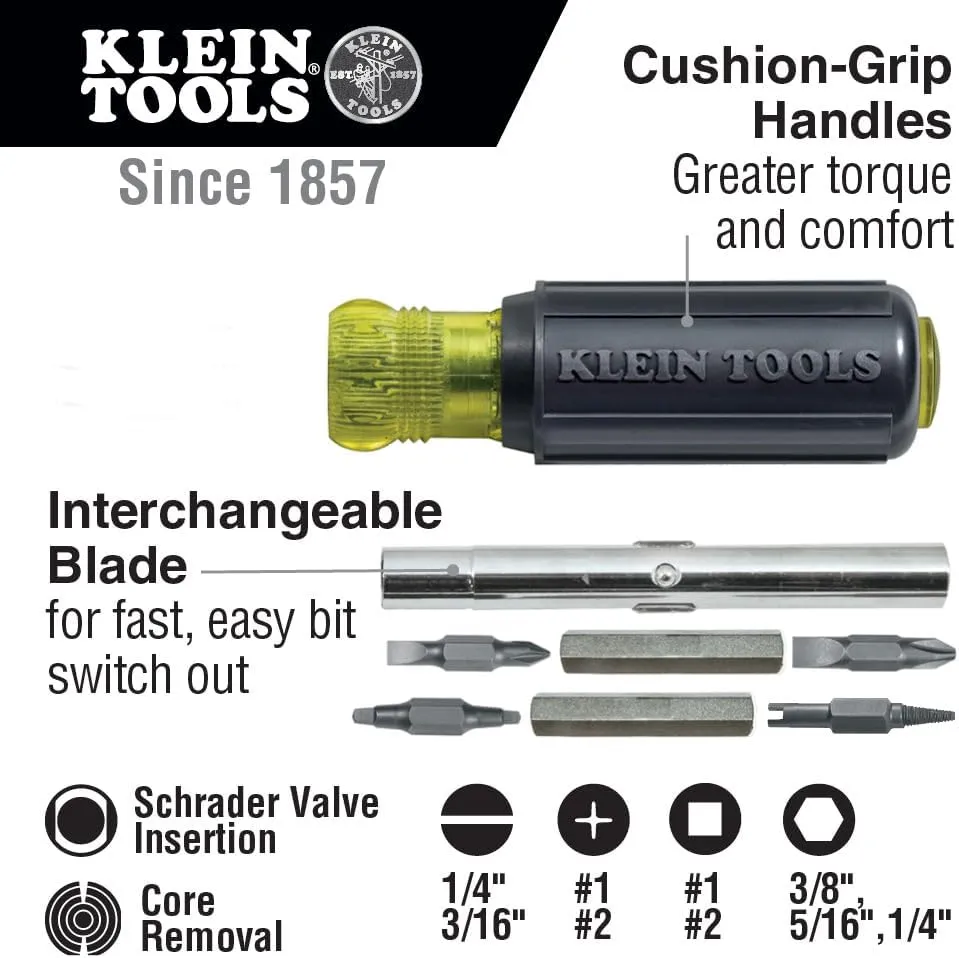 Klein Tools 80065 Schrader Driver Kit with Multi-Bit 11-in-1 Screwdriver / Nut Driver and 2-in-1 Nutdriver, Hex Head Slide Drive, 2-Piece