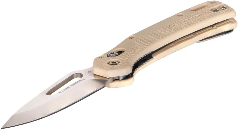 Klein Tools OGK000TNT KTO Resurgence Pocket Knife, D2 Tool Steel Drop Point Blade, Sand Handle Utility Knife for Hunting, Hiking