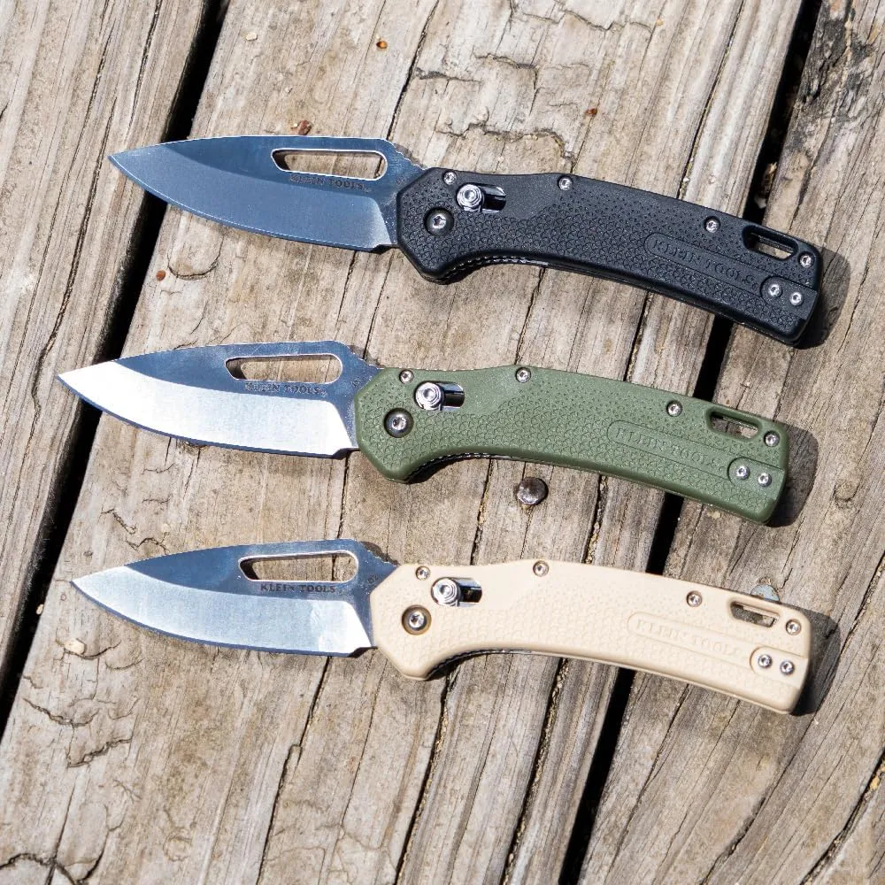 Klein Tools OGK000TNT KTO Resurgence Pocket Knife, D2 Tool Steel Drop Point Blade, Sand Handle Utility Knife for Hunting, Hiking