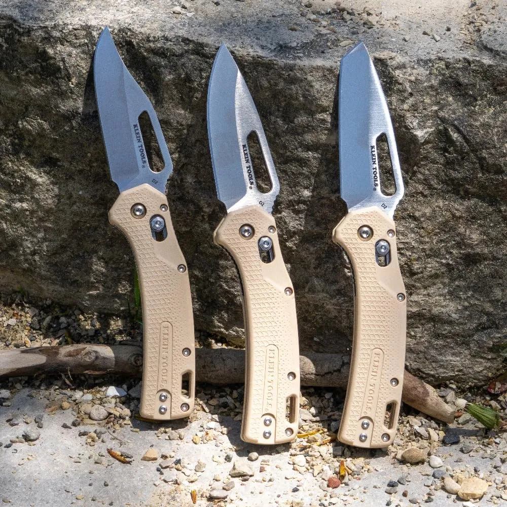 Klein Tools OGK000TNT KTO Resurgence Pocket Knife, D2 Tool Steel Drop Point Blade, Sand Handle Utility Knife for Hunting, Hiking