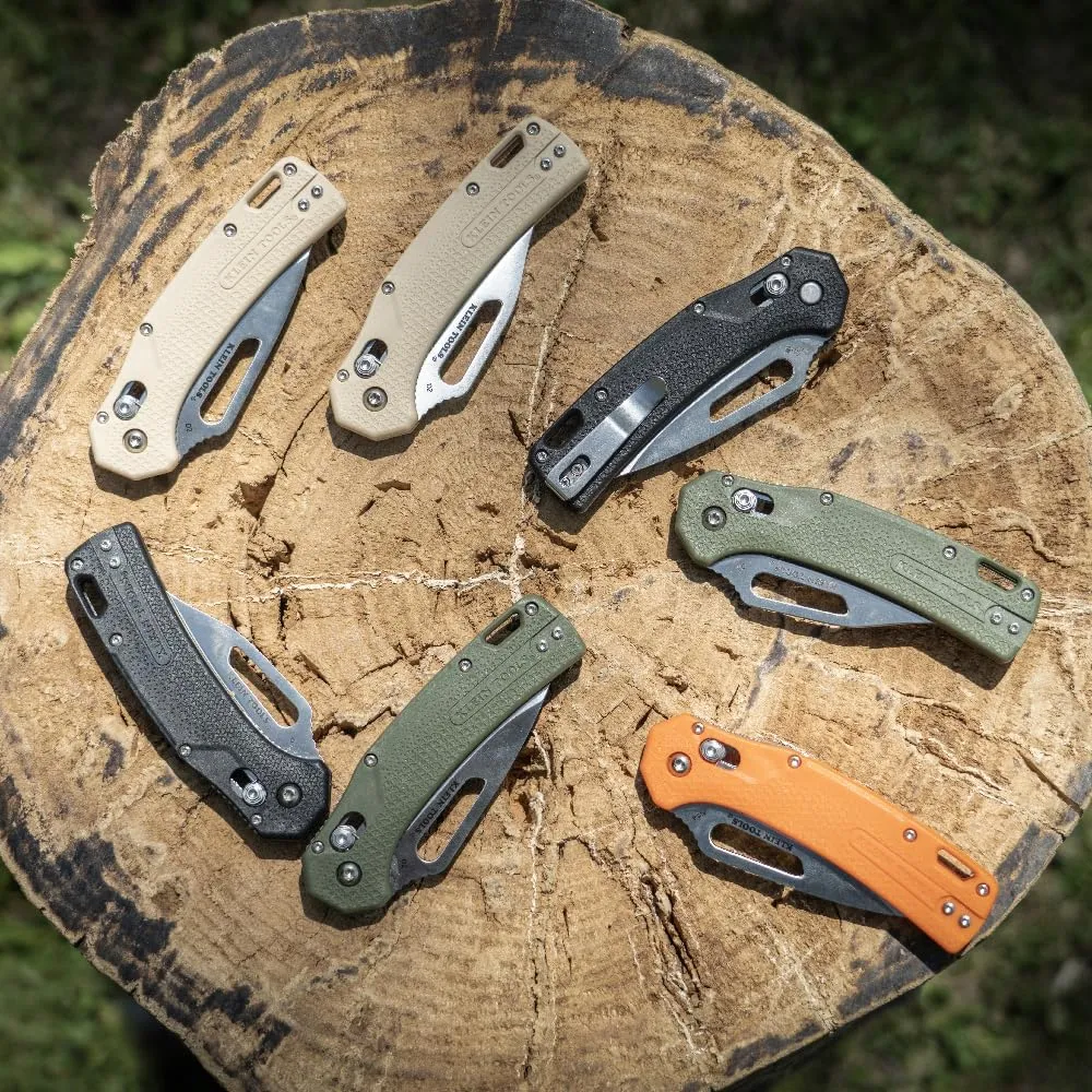 Klein Tools OGK000TNT KTO Resurgence Pocket Knife, D2 Tool Steel Drop Point Blade, Sand Handle Utility Knife for Hunting, Hiking