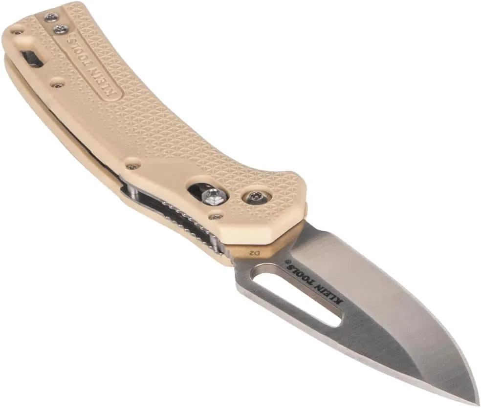 Klein Tools OGK000TNT KTO Resurgence Pocket Knife, D2 Tool Steel Drop Point Blade, Sand Handle Utility Knife for Hunting, Hiking