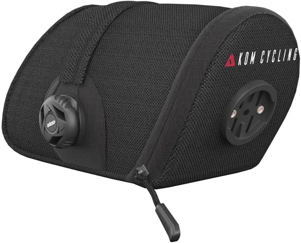 KOM Cycling Saddle Bag - Bike Saddle Bag to Carry Multi-Tool, Tube, Tire Levers, Securely Under Bike Seat Featuring for Garmin Varia Mount, ATOP Lacing Dial, and Inner Pocket for Apple AirTag.