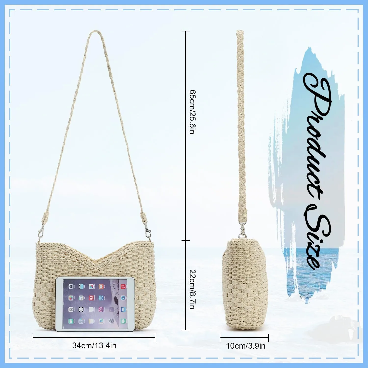 KUANG! Handmade Woven Shoulder Bag for Women Summer Beach Straw Purse Crossbody Handbag with Strap