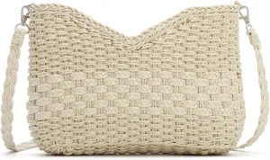 KUANG! Handmade Woven Shoulder Bag for Women Summer Beach Straw Purse Crossbody Handbag with Strap