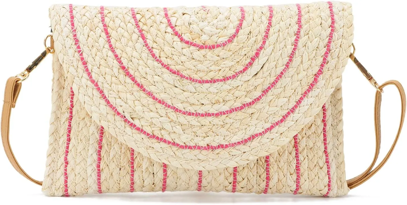 KUANG! Straw Shoulder Bag for Women Woven Purse Beach Envelope Clutch Straw Wallet Crossbody Bag