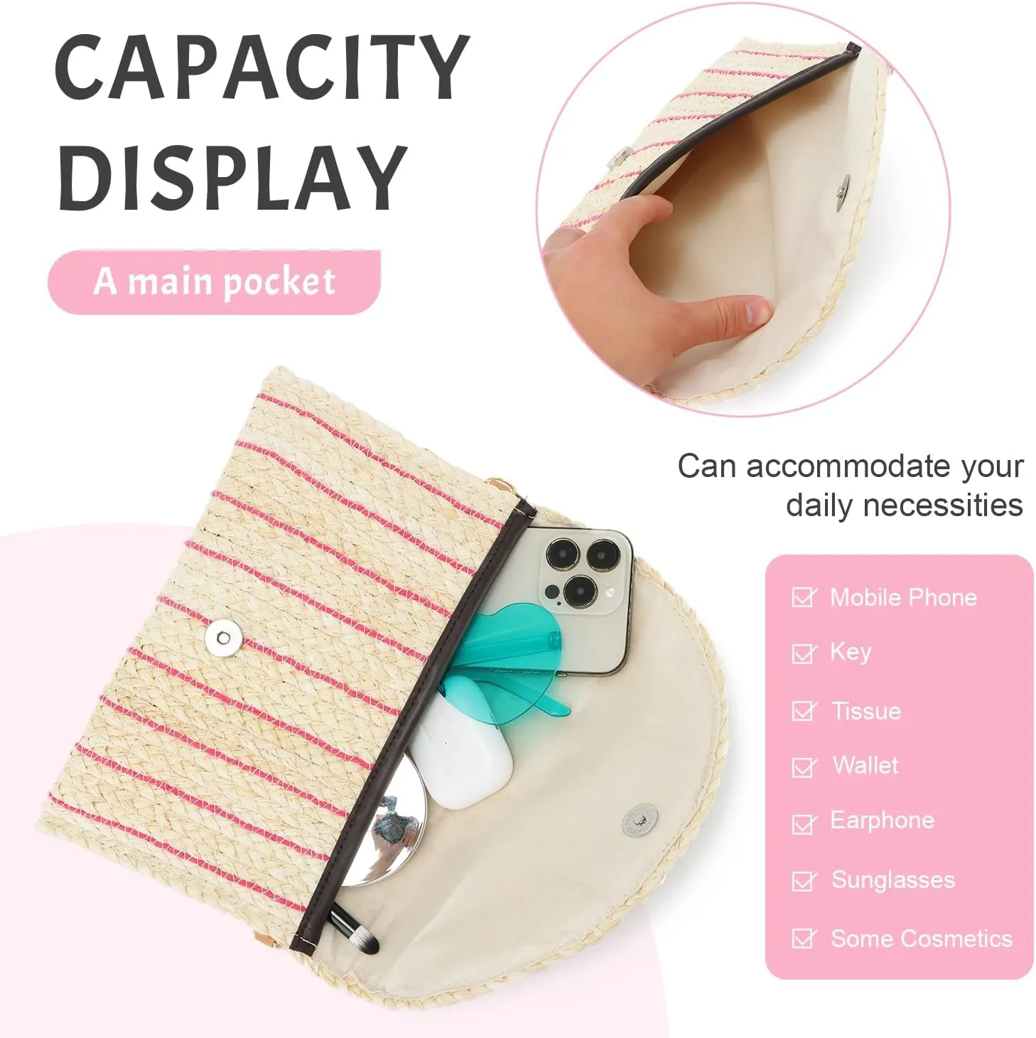 KUANG! Straw Shoulder Bag for Women Woven Purse Beach Envelope Clutch Straw Wallet Crossbody Bag