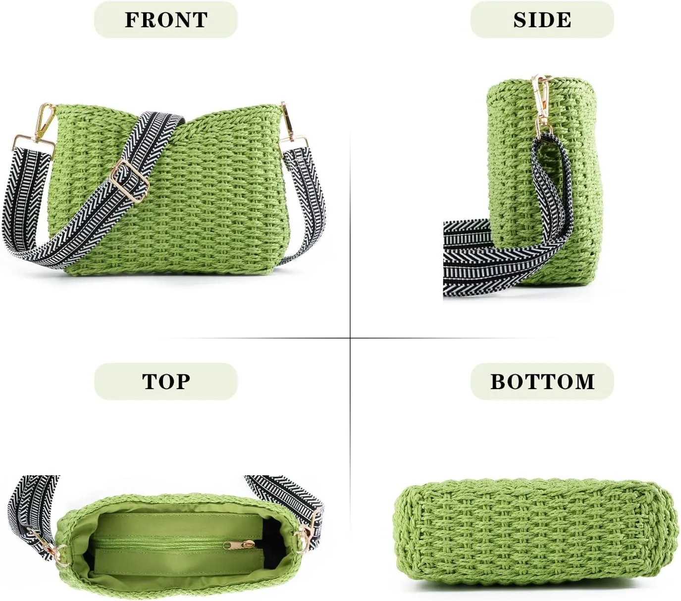 KUANG! Straw Woven Shoulder Bag for Women Summer Beach Tote Bag Crossbody Handbag Satchel Chain Purse