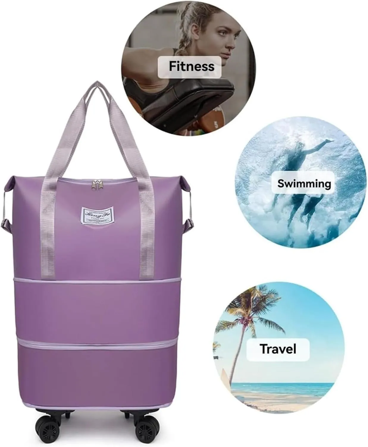 Kulken Travel Bag with Removable Wheels, 2025 New Large Capacity Travel Bag - Universal Wheel Removable(LIGPuple)