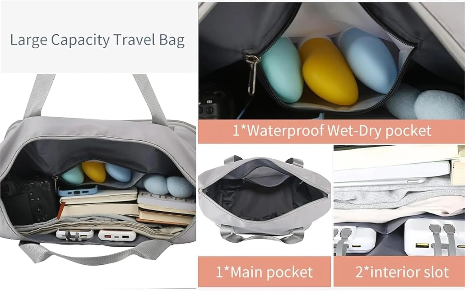 Kulken Travel Bag with Removable Wheels, 2025 New Large Capacity Travel Bag - Universal Wheel Removable(LIGPuple)