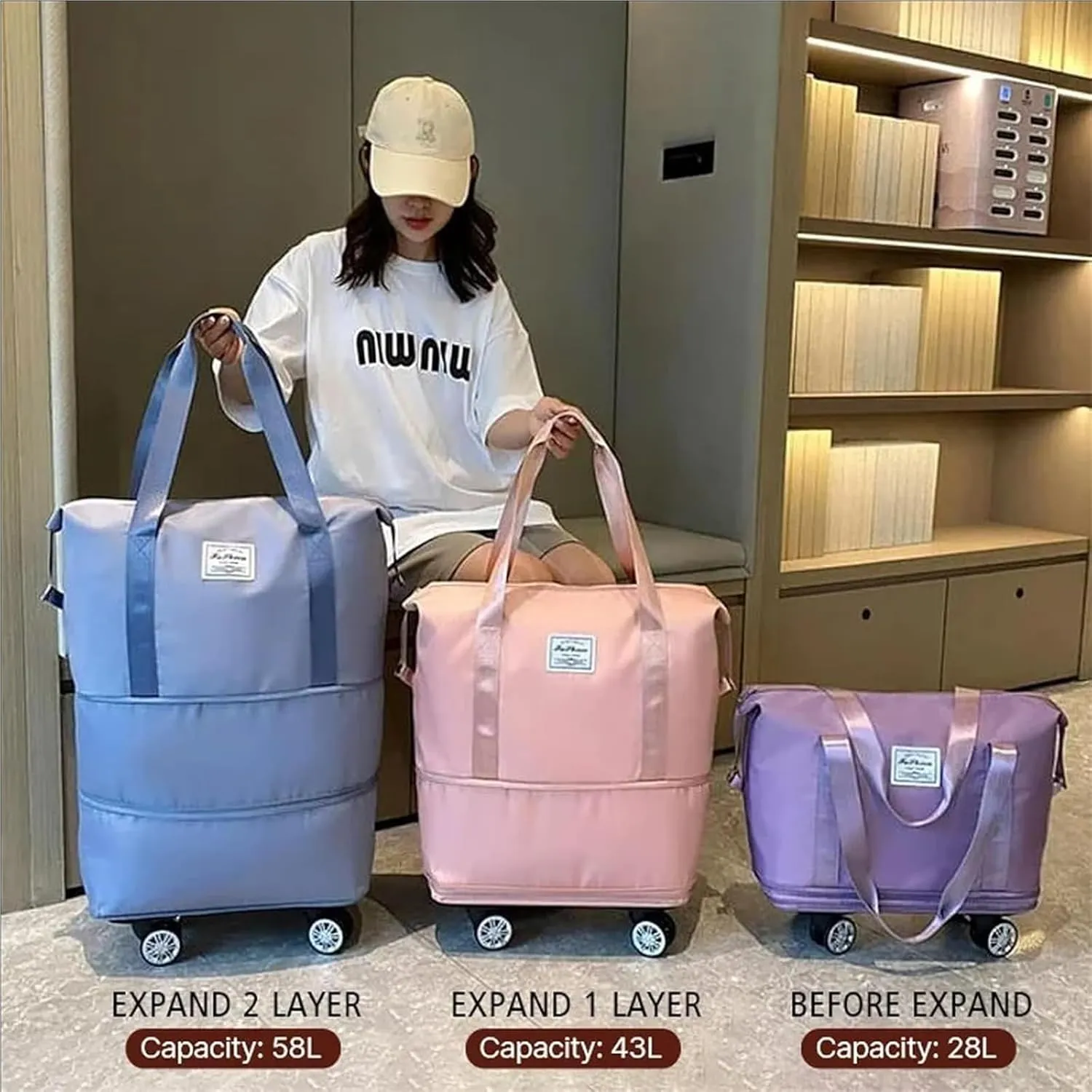 Kulken Travel Bag with Removable Wheels, 2025 New Large Capacity Travel Bag - Universal Wheel Removable(LIGPuple)