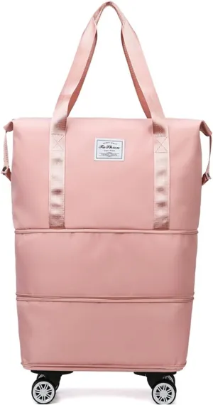 Kulken Travel Bag with Wheels, New Large Capacity Travel Bag, Universal Wheel Removable, For Short Waterproof Travel Storage Bags (Pink)