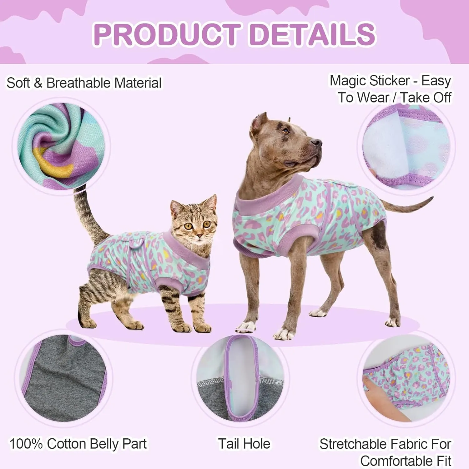 Kuoser Dog Recovery Suit for Dogs After Surgery,Professional Surgical Onesie for Female Male Dogs Spay Neuter,Soft Dog Surgery Suit Bodysuit for Abdominal Wounds Skin Disease,Light Purple Leopard M