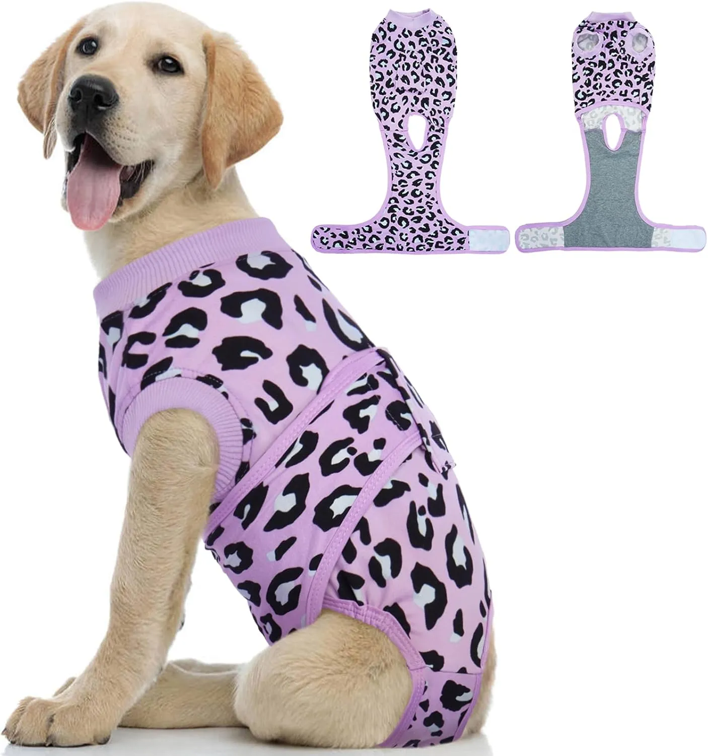Kuoser Dog Recovery Suit for Dogs After Surgery,Professional Surgical Onesie for Female Male Dogs Spay Neuter,Soft Dog Surgery Suit Bodysuit for Abdominal Wounds Skin Disease,Purple Leopard M