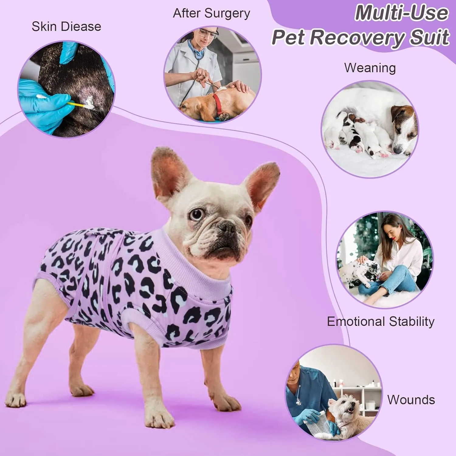 Kuoser Dog Recovery Suit for Dogs After Surgery,Professional Surgical Onesie for Female Male Dogs Spay Neuter,Soft Dog Surgery Suit Bodysuit for Abdominal Wounds Skin Disease,Purple Leopard M