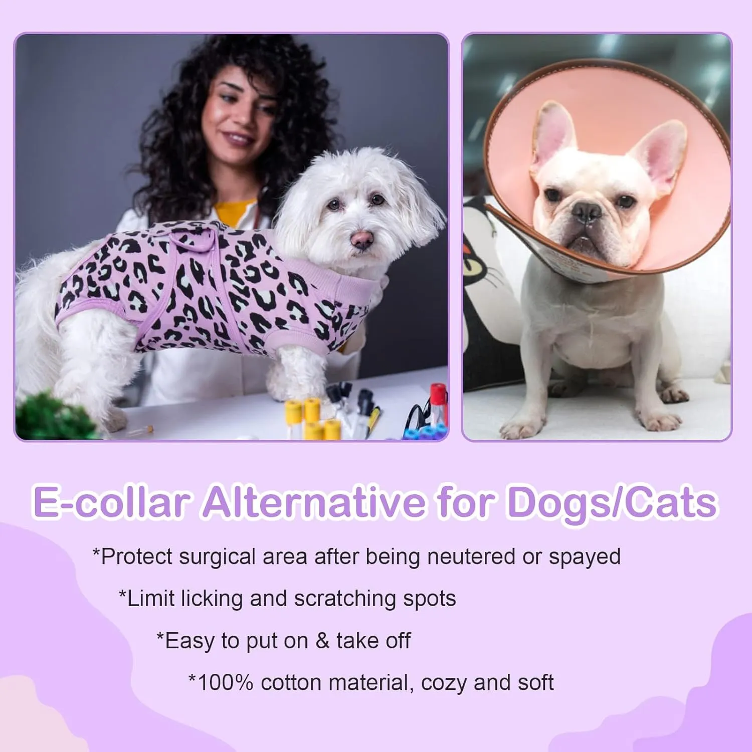 Kuoser Dog Recovery Suit for Dogs After Surgery,Professional Surgical Onesie for Female Male Dogs Spay Neuter,Soft Dog Surgery Suit Bodysuit for Abdominal Wounds Skin Disease,Purple Leopard M